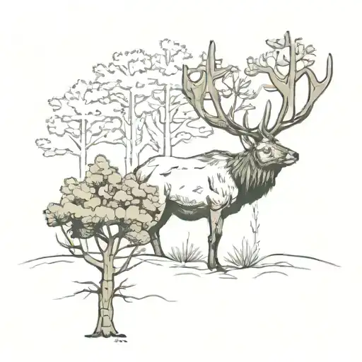 Elk And Tree Growing
