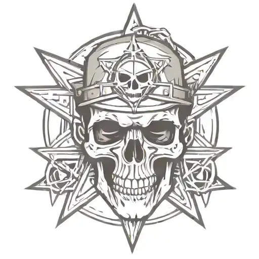 Badass Skull With Pentagram Collar Surrounded