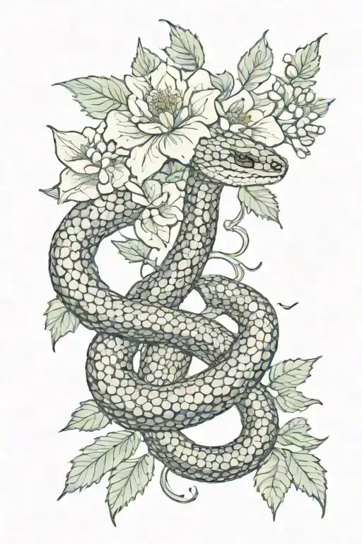 Rattlesnake And Wild Rose Intertwined