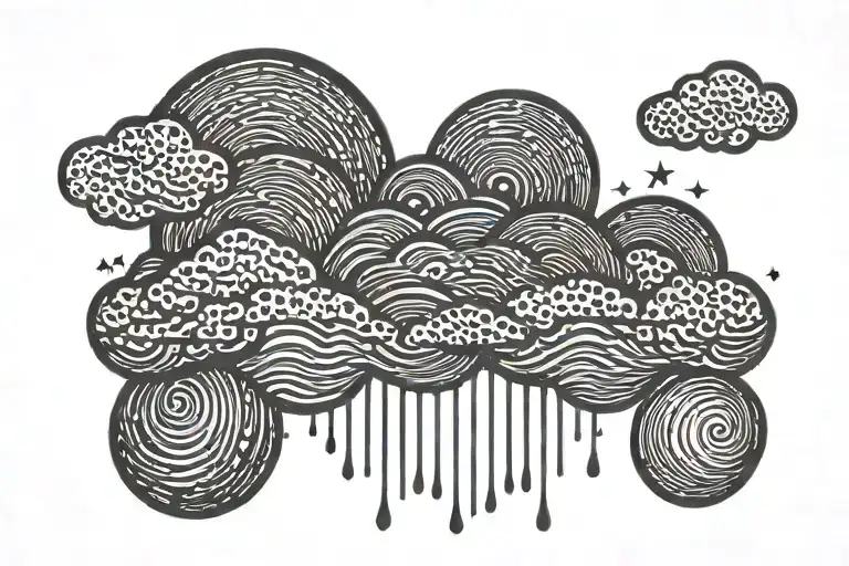 Rain With Cloud Tattoo Has Left Side Is Half Circle Boundry Shape