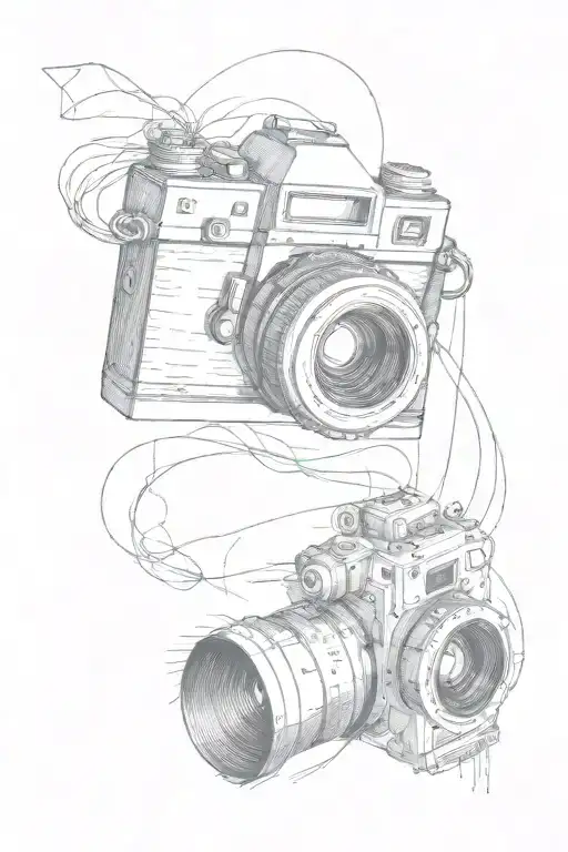 An Analog Camera And A Cassete Tape Fusing Together With Sections Of Dark Shading