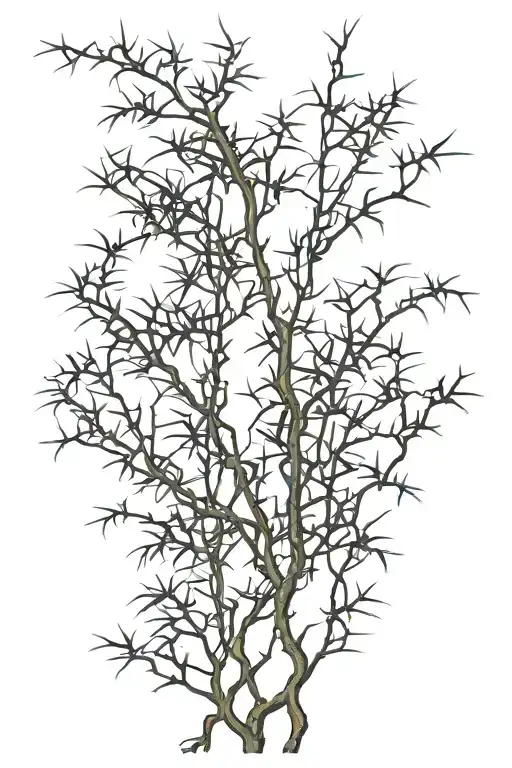 Long Thorny Branches That Intertwine Chaotically With Leaves Of Different Species