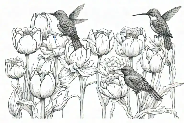 Pumpkin Patch Tulips Humming Bird Perched Regally