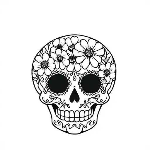Sugar Skull With Marigold Flowers