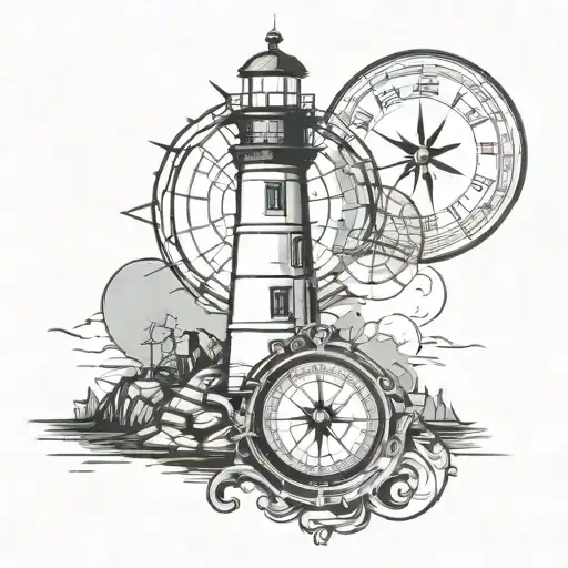 Lighthouse And Moonlight With Compass