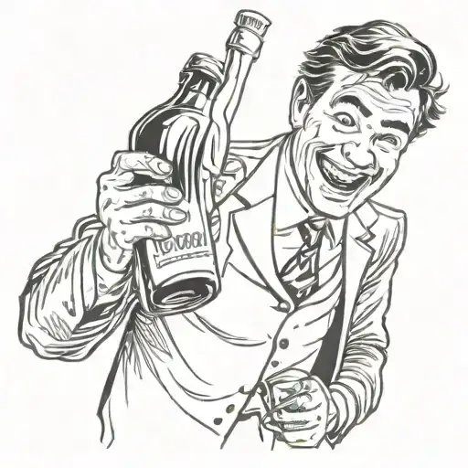Man In Black Suit With Bottle And Smile