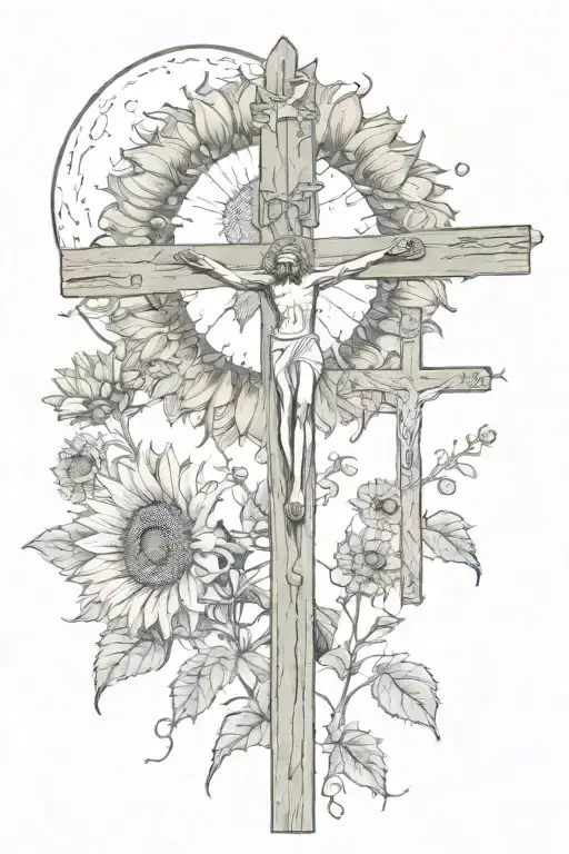 Sunflower Butterfly Crucifix Full Moon