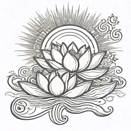 Lotus With Sun Setting And Wave Crashing