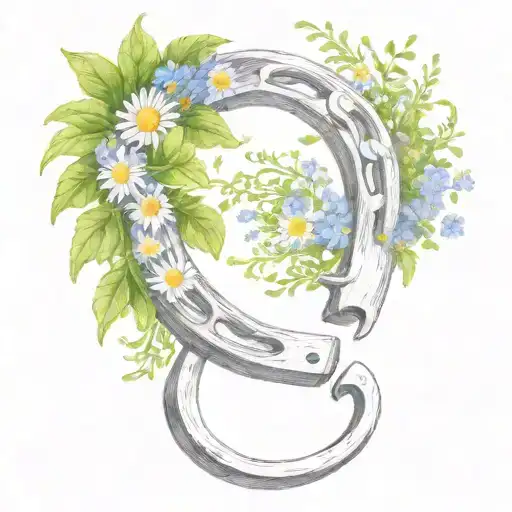 Horse Shoe And Wild Flowers Intertwined