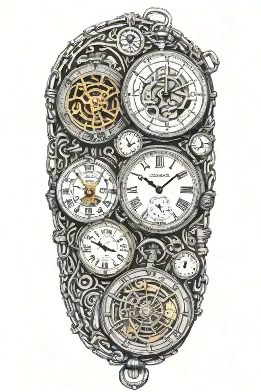 5 Pocket Watches Merging Together