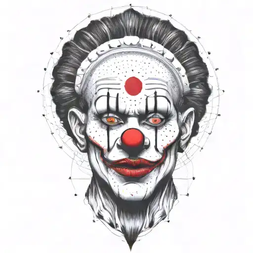 Abstract Clown Singer Dot Work Design With Fine Lines And Nice Red Noze