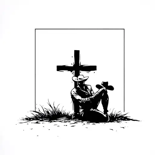Cowboy Kneeling In Front Of Cross