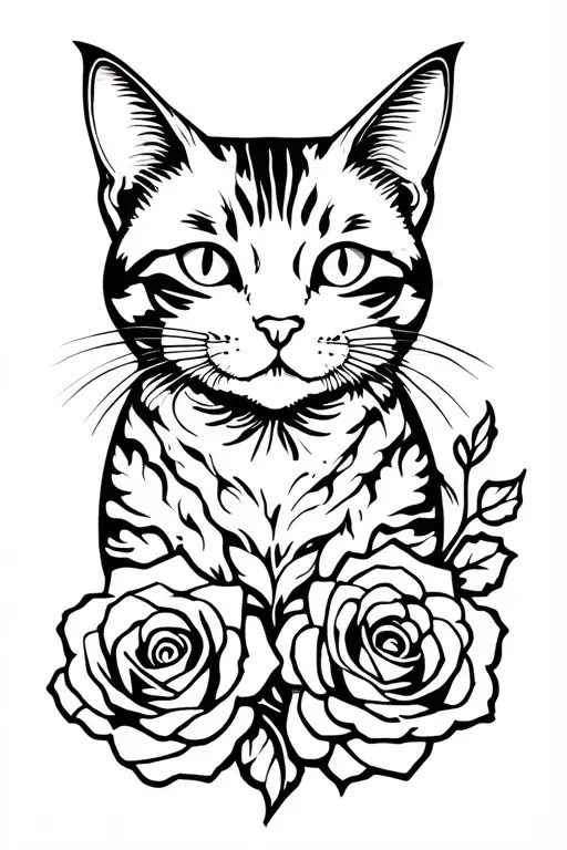 Cat And Roses Around Him