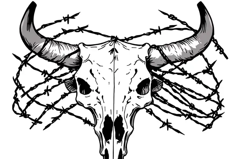Cow Skull With Barb Wire Wrapped