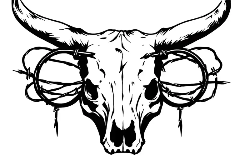 Cow Skull With Barb Wire Wrapped Round Through Eyes