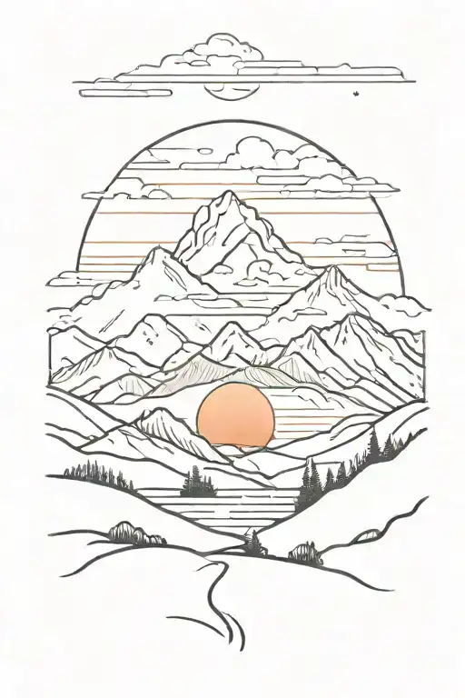 Sunset And Mountains