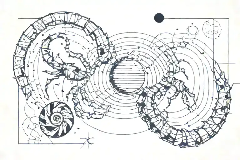Scorpio And Moon Surrounded By Lines Going