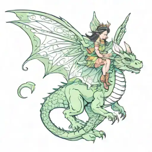 Fairy Riding Dragon Flying