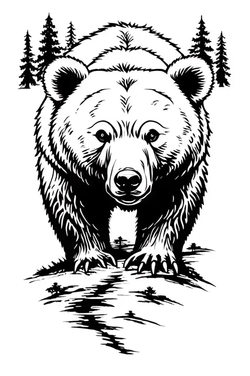 Realistic Bear In Forest Landscape