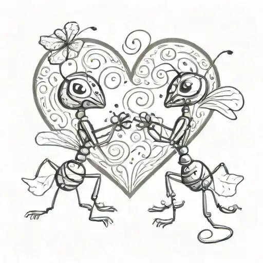 Cartoon Ant Heart Symbolizing Love