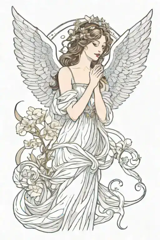 Beautiful Ethereal Female Angel In Art Nouveau Style