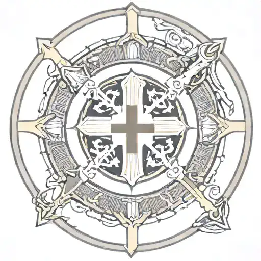 A Knights Templar Shield In The Center Of A Circle