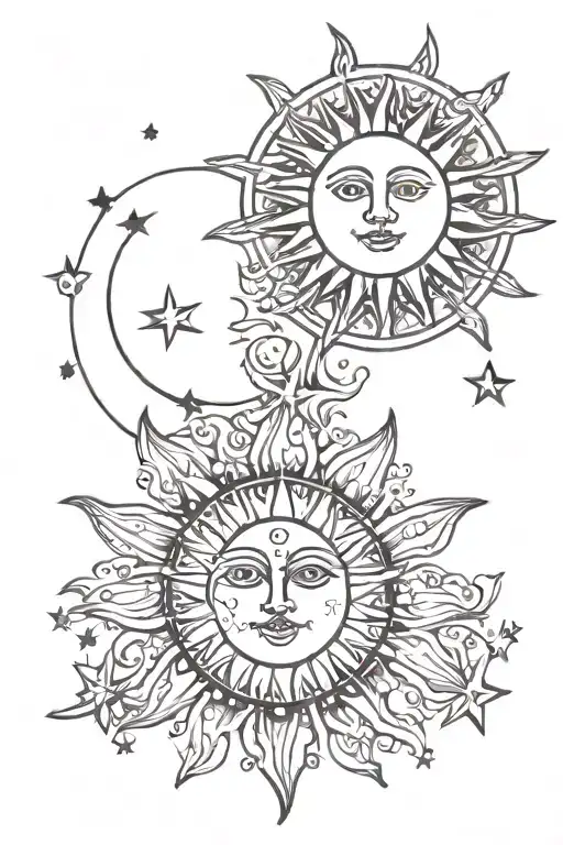 Sun & Moon Surrounded By Stars