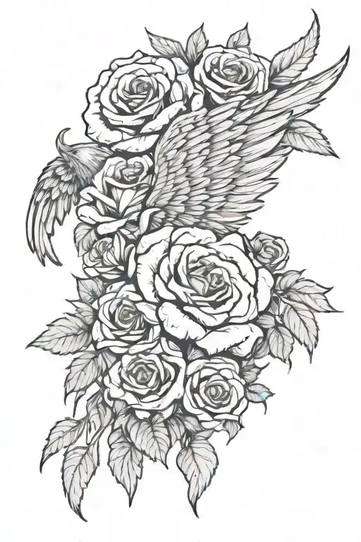 Big Wings And Big Rose On Mens Back