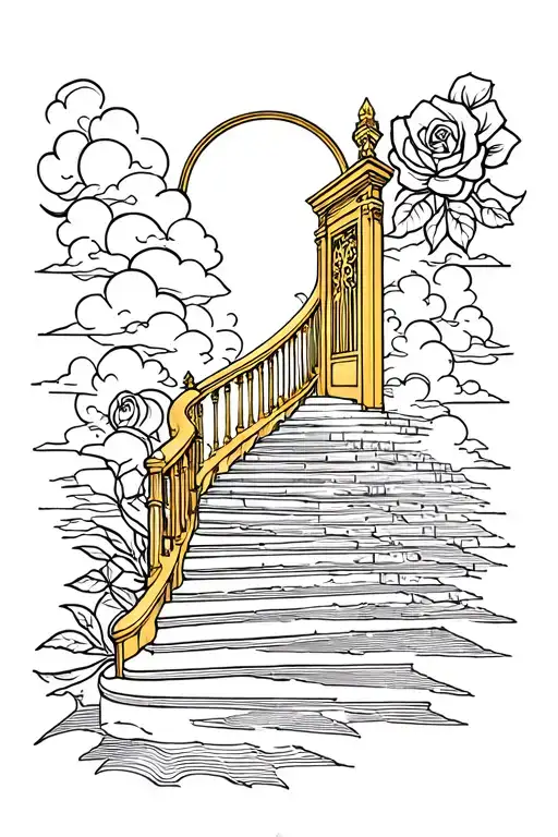 Winding Staircase To Heaven Golden Gates With Rose And Clouds