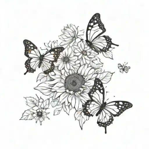 Butterflies And Sunflower Surrounded
