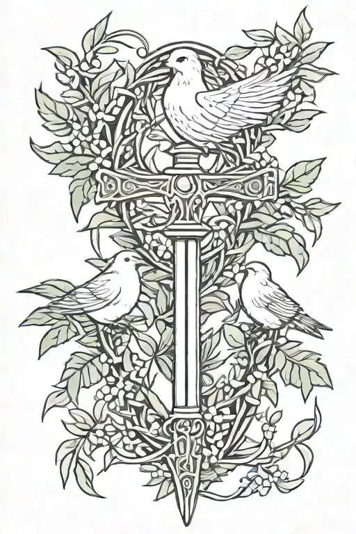 Sword Olive Branches Doves Crown Of Thorns