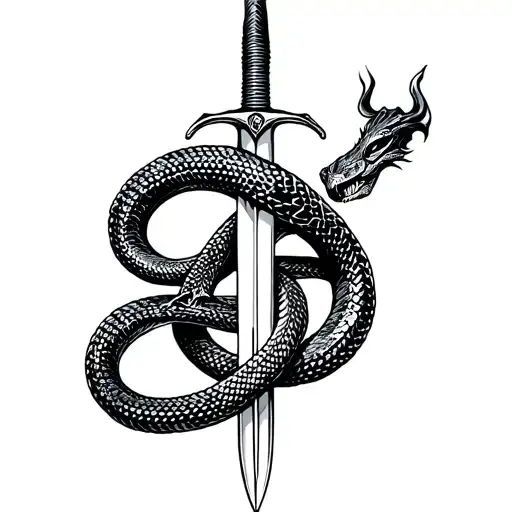 Snake Wrapped Around Sword Intertwined Evil