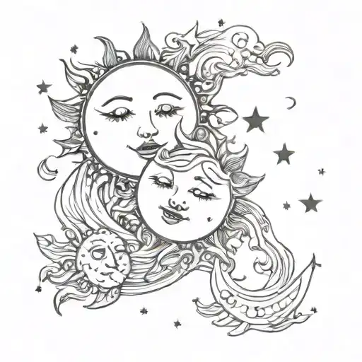 Sun Hugs The Moon And Stars