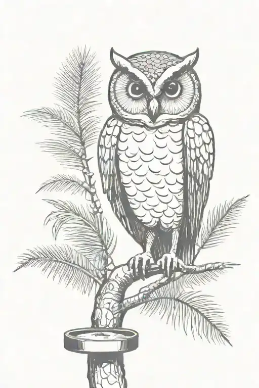 Owl Sitting On Palm Tree With A Scale Balanced