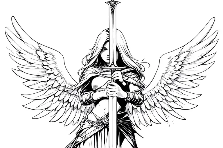 Female Warrior Holding Her Sword Towards Us Angelic Looks