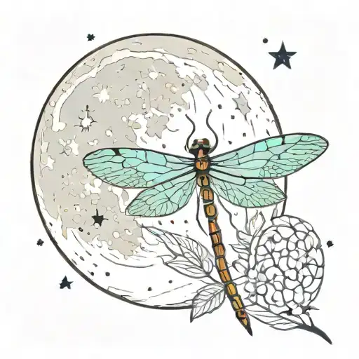 Dragonfly With Moon And Stars Shining