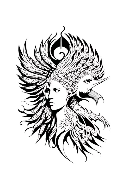 Ishtar Goddes And Phoenix Face