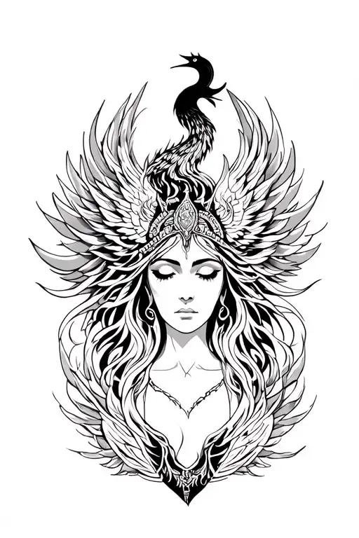 Ishtar Goddess Full Body And Phoenix Face