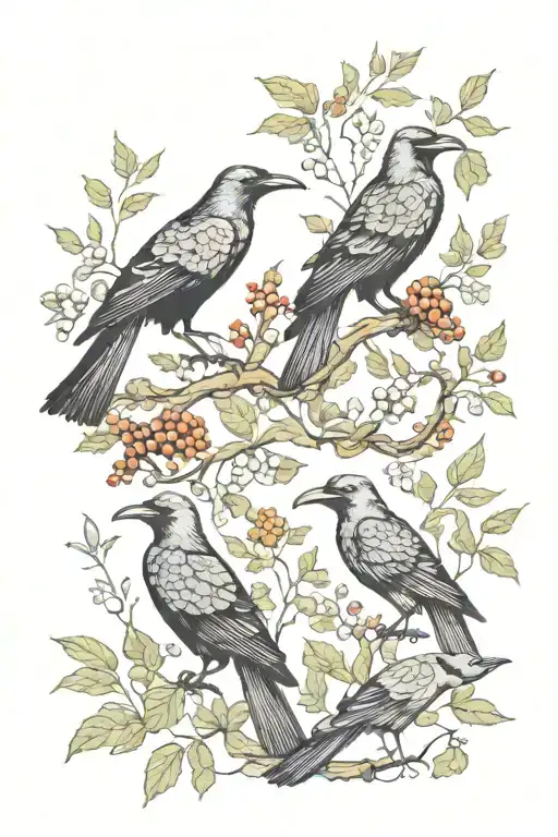 Fauna Flora Pattern Tapestry Snake Wrapped Crows Foliage Leaves Berries