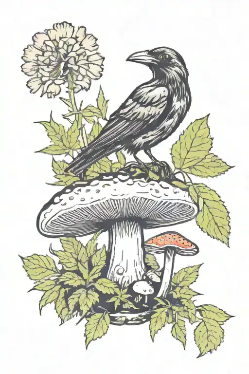 Mushroom Cannabis With A Crow Sitting On Top