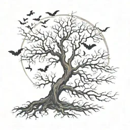 A Leafless Tree With A Moon N Bats N Lightnin Big Enough To Go On My Outer Bicep