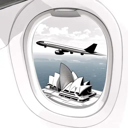 Airplane Window Overlooking Wing And Sydney Opera House