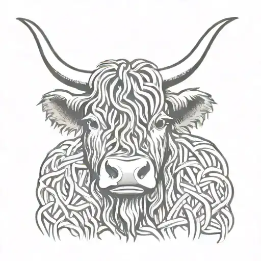 Celtic Knot Behind The Head Of A Highland Cow