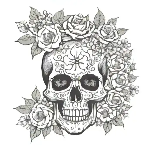 Skull Surrounded By Flowers