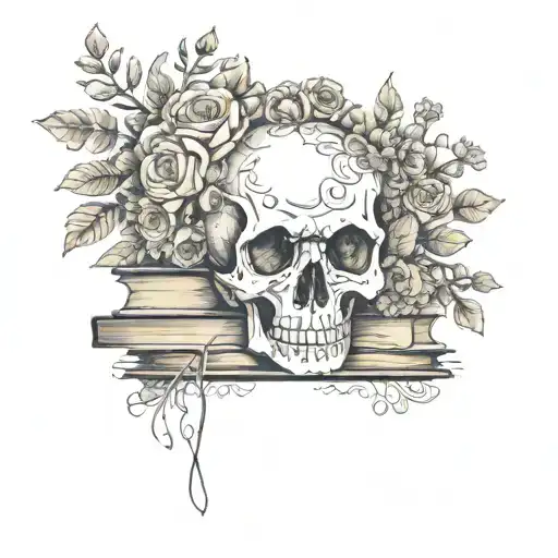 Skull And Books Surrounded By Florals