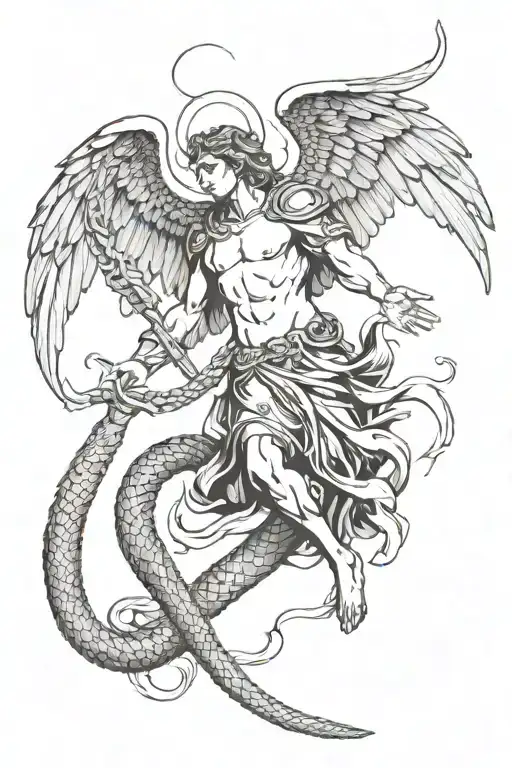 Christian Archangel Kills Serpent Tempter Black And Red