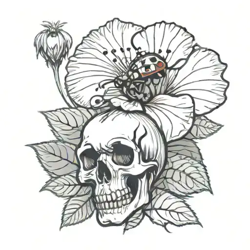 A Ladybug On A Hibiscus Flower With Light Shining Behind It And A Skull