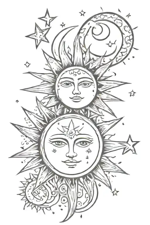 Simple Interesting Sun Moon And Star