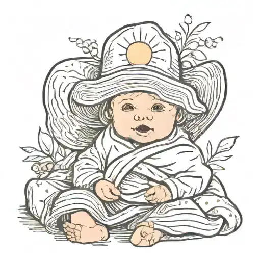 Baby Wearing Sun As Hat Surrounded