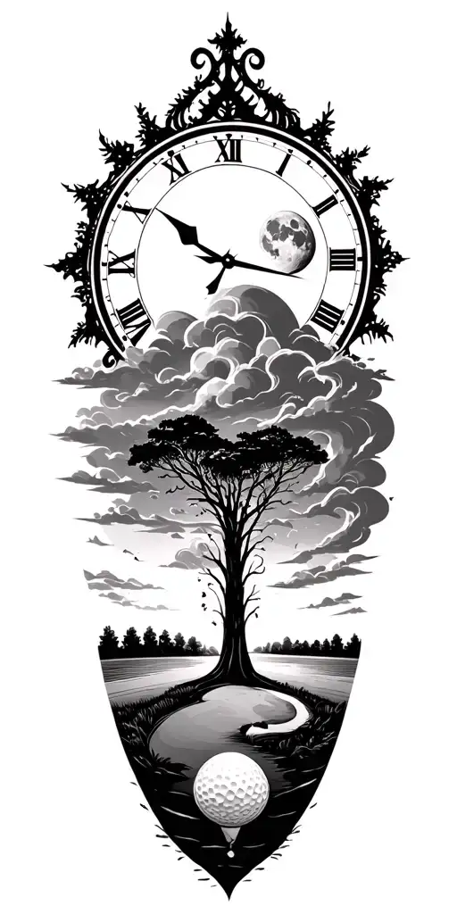 Lightining Storm And Time And Moon Clock And Nature And Golf Course